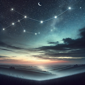 A symbolic scene of stars aligning in the night sky